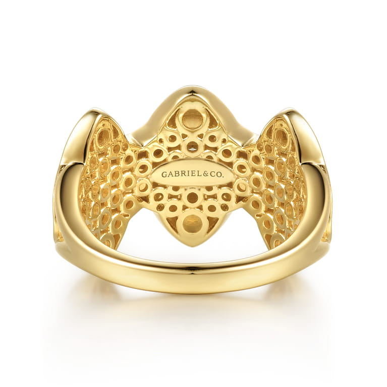 14K Yellow Gold Bujukan Blue Topaz Floral Wide Band with Blue Dusk Blue and White Enamel - Shot 5