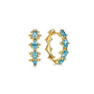 14K Yellow Gold Bujukan Blue Topaz Huggie Earrings