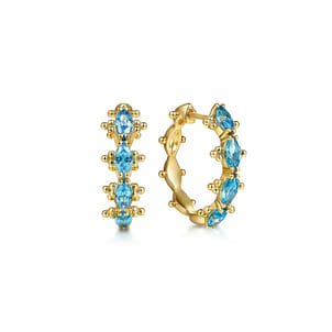 14K Yellow Gold Bujukan Blue Topaz Huggie Earrings