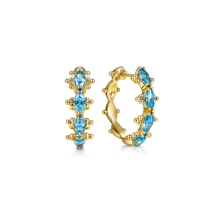 14K Yellow Gold Bujukan Blue Topaz Huggie Earrings