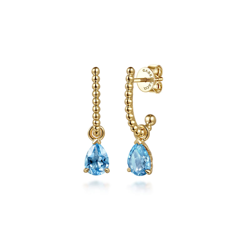 14K Yellow Gold Bujukan Blue Topaz J Hoop Earrings - Shot 1