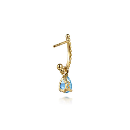 14K Yellow Gold Bujukan Blue Topaz J Hoop Earrings
