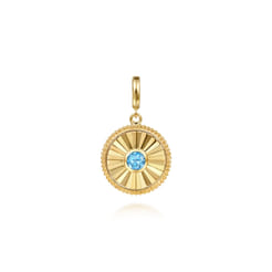 14K Yellow Gold Bujukan Blue Topaz Medallion Pendant With Detachable Bail