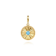 14K Yellow Gold Bujukan Blue Topaz Medallion Pendant With Detachable Bail