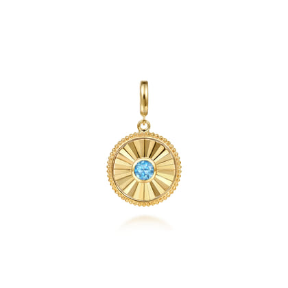 14K Yellow Gold Bujukan Blue Topaz Medallion Pendant With Detachable Bail