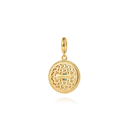 14K Yellow Gold Bujukan Blue Topaz Medallion Pendant With Detachable Bail