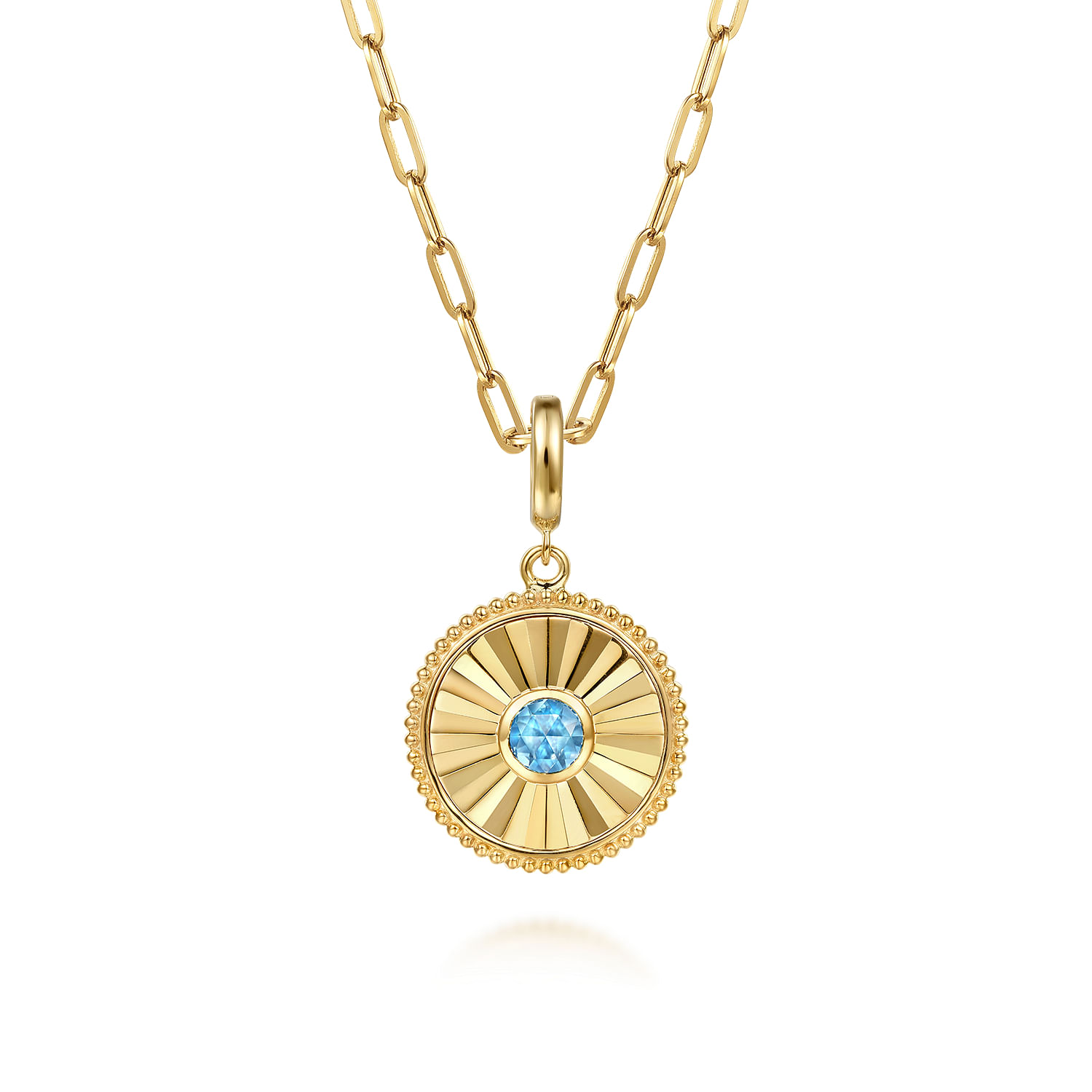 14K Yellow Gold Bujukan Blue Topaz Medallion Pendant With Detachable Bail
