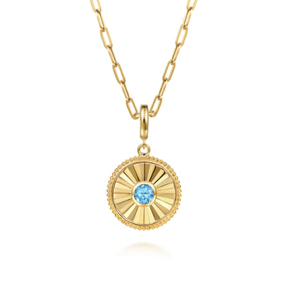 14K Yellow Gold Bujukan Blue Topaz Medallion Pendant With Detachable Bail