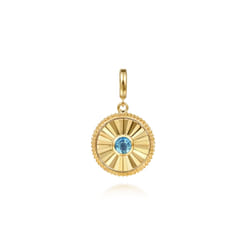 14K Yellow Gold Bujukan Blue Topaz Medallion Pendant with Detachable Bail