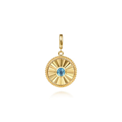 14K Yellow Gold Bujukan Blue Topaz Medallion Pendant with Detachable Bail