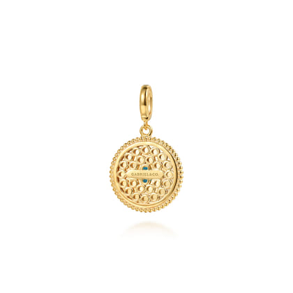 14K Yellow Gold Bujukan Blue Topaz Medallion Pendant with Detachable Bail