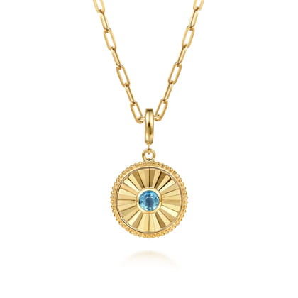 14K Yellow Gold Bujukan Blue Topaz Medallion Pendant with Detachable Bail