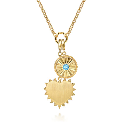 14K Yellow Gold Bujukan Blue Topaz Medallion Pendant with Detachable Bail