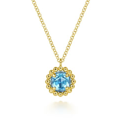 14K Yellow Gold Bujukan Blue Topaz Pendant Necklace