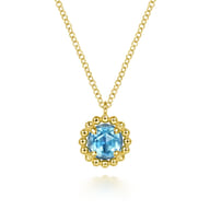 14K Yellow Gold Bujukan Blue Topaz Pendant Necklace
