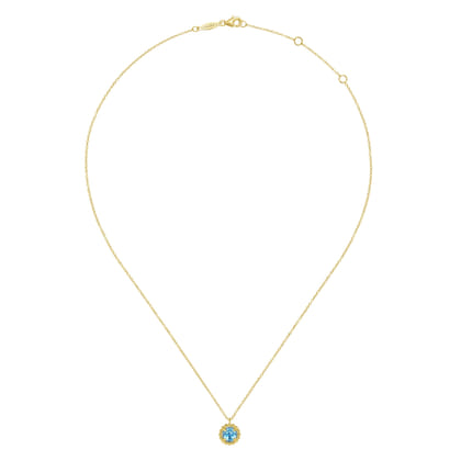 14K Yellow Gold Bujukan Blue Topaz Pendant Necklace