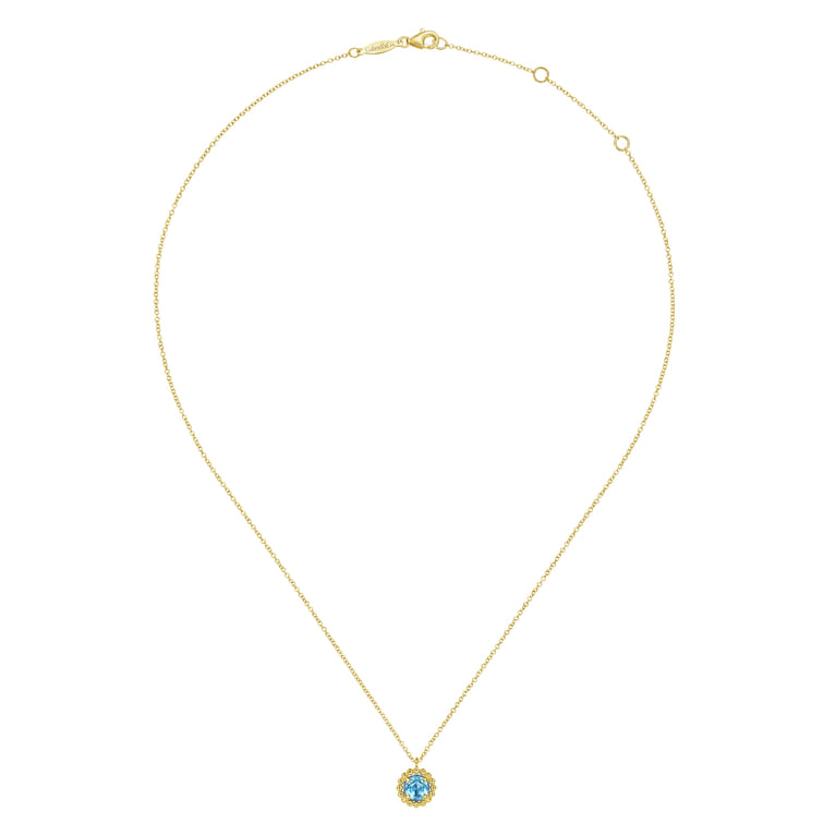 14K Yellow Gold Bujukan Blue Topaz Pendant Necklace - Shot 2
