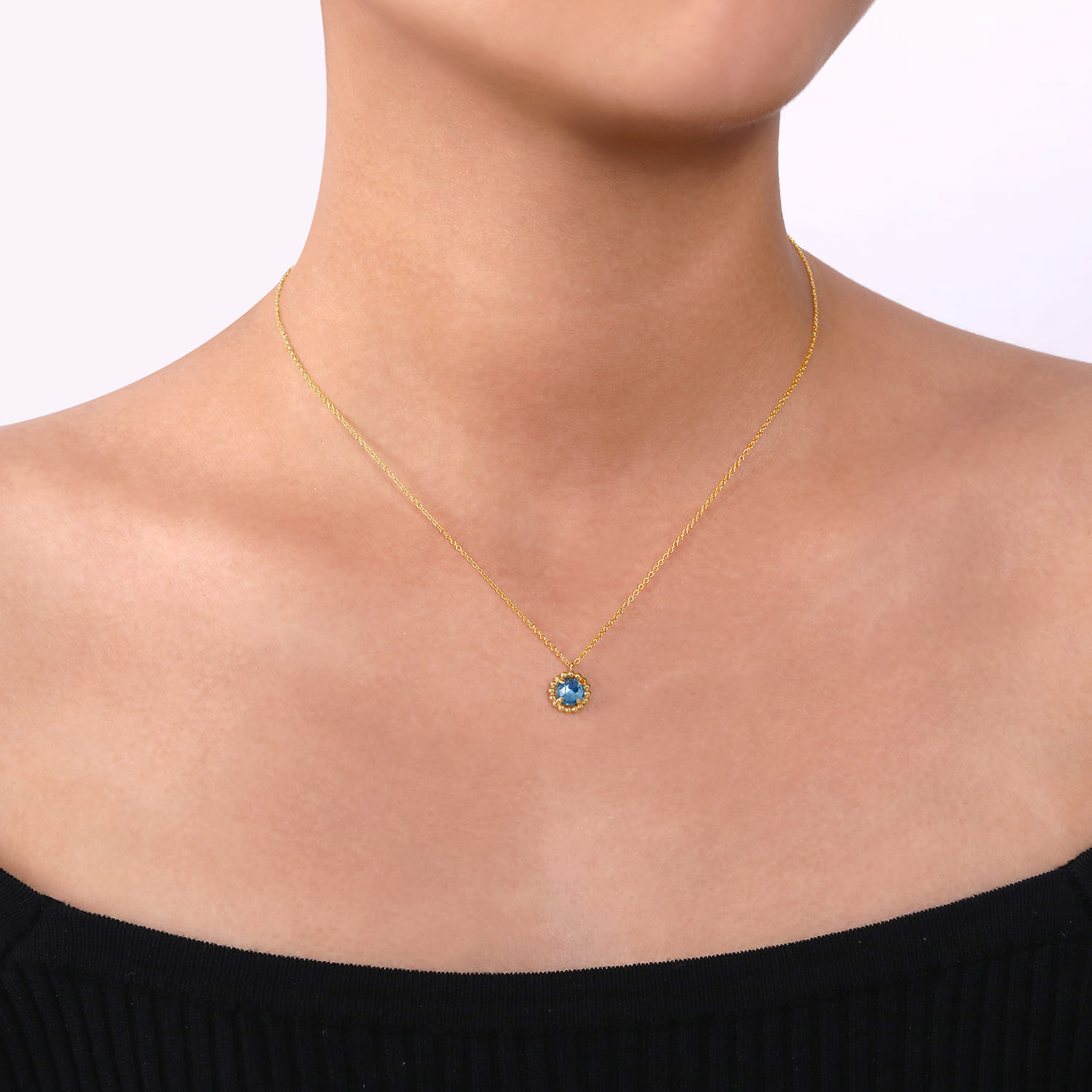 14K Yellow Gold Bujukan Blue Topaz Pendant Necklace - Shot 3