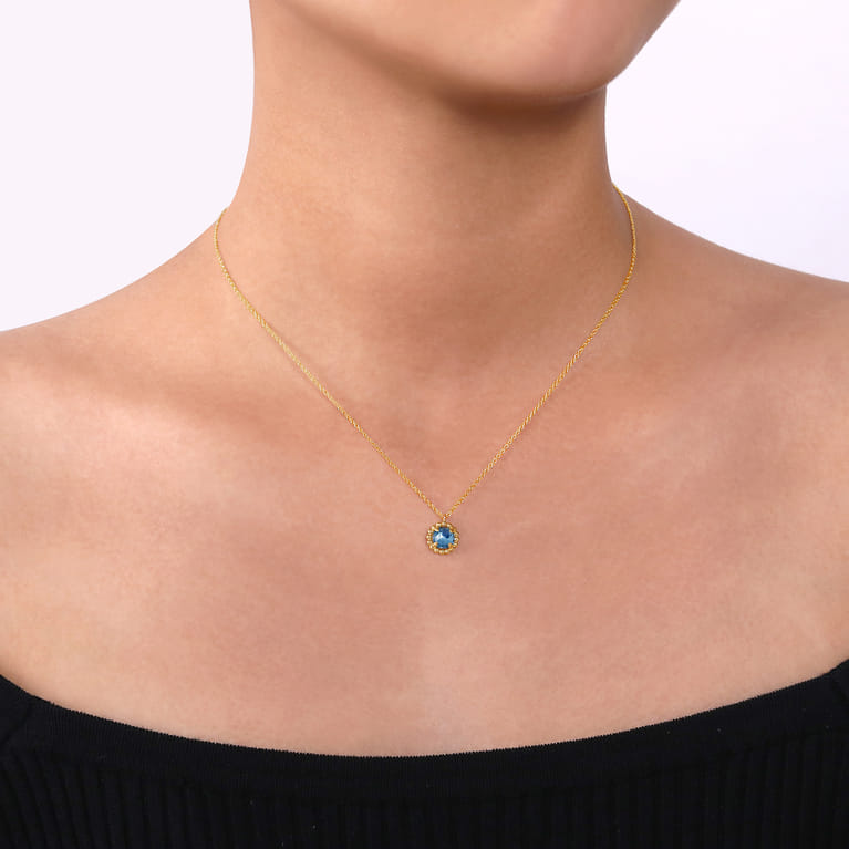 14K Yellow Gold Bujukan Blue Topaz Pendant Necklace - Shot 3