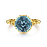 14K Yellow Gold Bujukan Blue Topaz Signet Ring