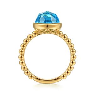 14K Yellow Gold Bujukan Blue Topaz Signet Ring