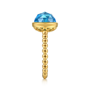 14K Yellow Gold Bujukan Blue Topaz Signet Ring