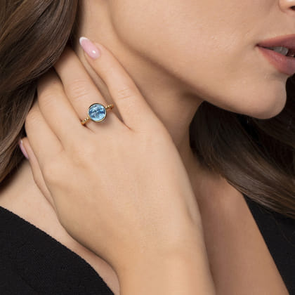 14K Yellow Gold Bujukan Blue Topaz Signet Ring