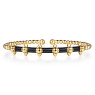 14K Yellow Gold Bujukan Bullet Cuff Bangle Bracelet with Black Enamel