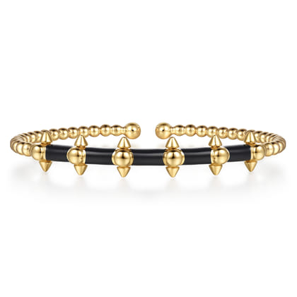 14K Yellow Gold Bujukan Bullet Cuff Bangle Bracelet with Black Enamel