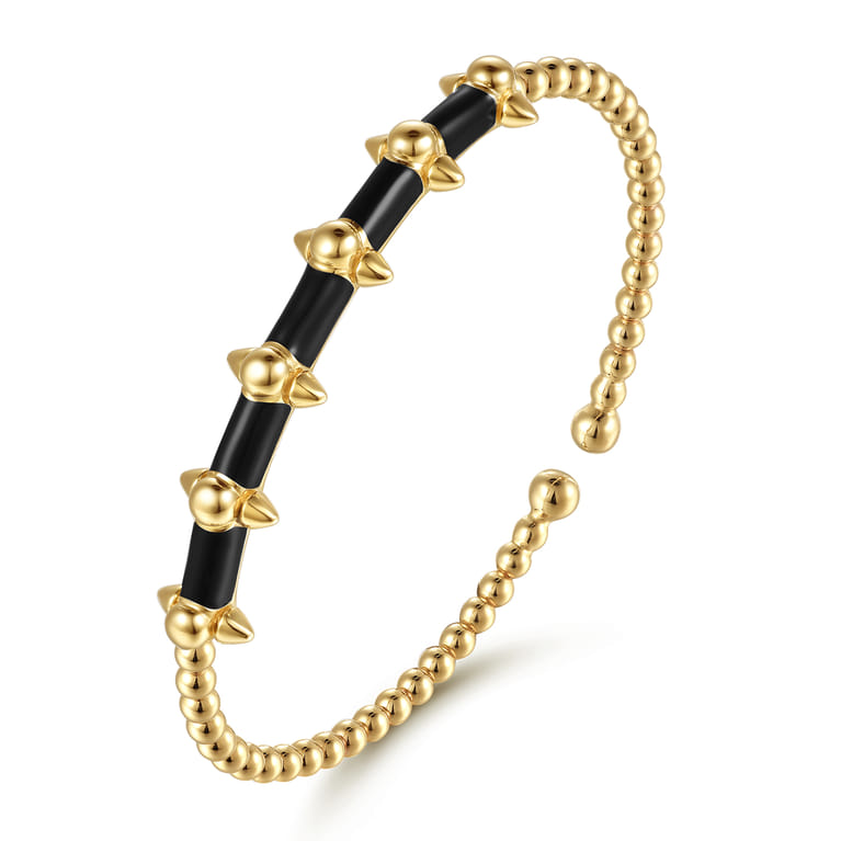 14K Yellow Gold Bujukan Bullet Cuff Bangle Bracelet with Black Enamel - Shot 2