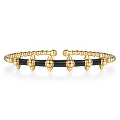 14K Yellow Gold Bujukan Bullet Cuff Bangle Bracelet with Black Enamel