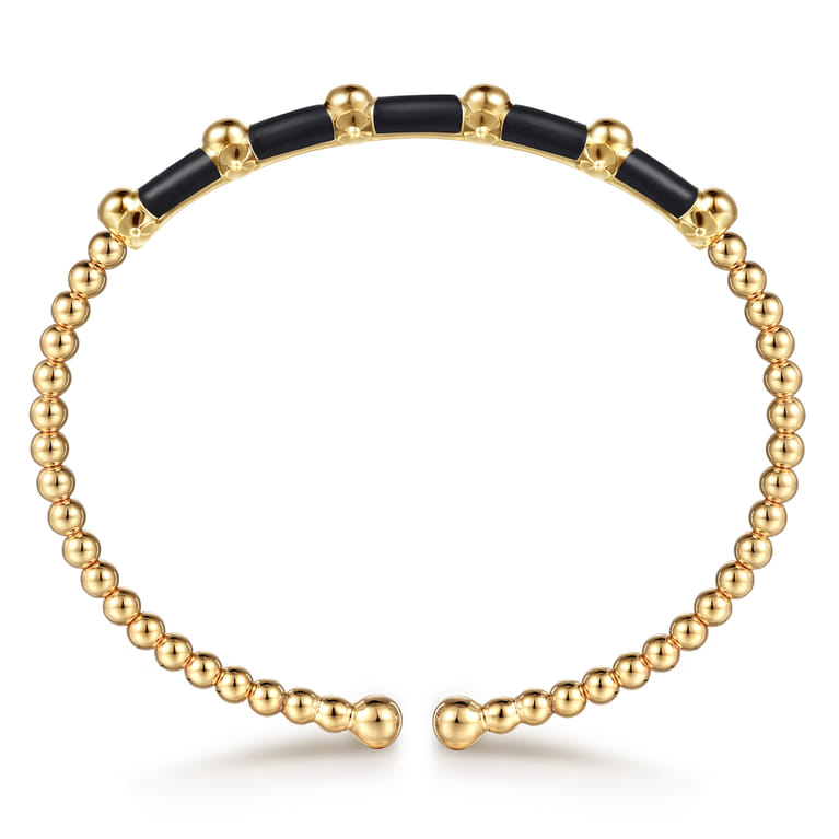14K Yellow Gold Bujukan Bullet Cuff Bangle Bracelet with Black Enamel - Shot 3