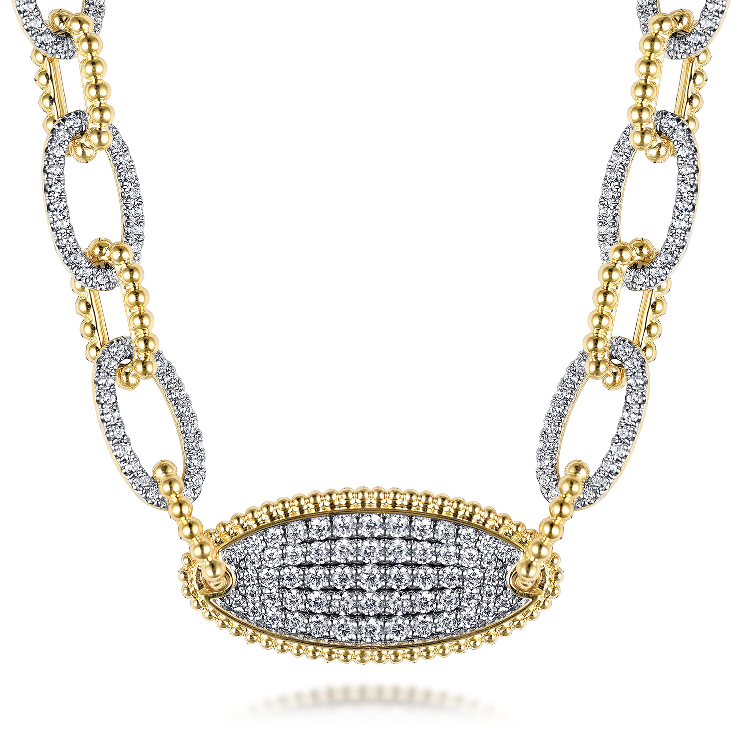 14K Yellow Gold Bujukan Chain Necklace with Pave Diamond Pendant - 2.1 ct - Shot 1