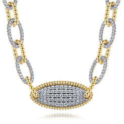 14K Yellow Gold Bujukan Chain Necklace with Pave Diamond Pendant