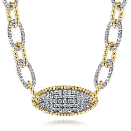 14K Yellow Gold Bujukan Chain Necklace with Pave Diamond Pendant