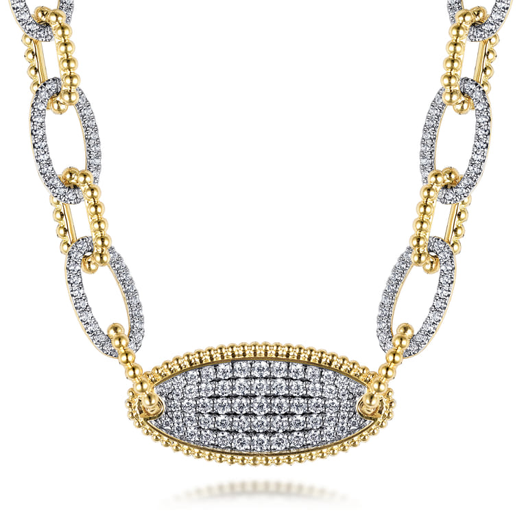 14K Yellow Gold Bujukan Chain Necklace with Pave Diamond Pendant - 2.1 ct - Shot 1