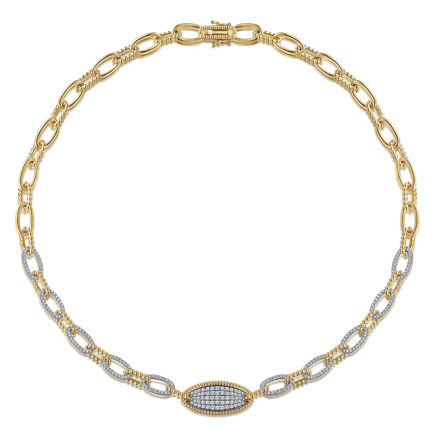 14K Yellow Gold Bujukan Chain Necklace with Pave Diamond Pendant - 2.1 ct - Shot 2