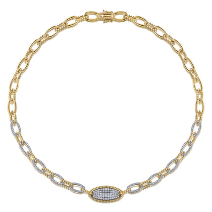 14K Yellow Gold Bujukan Chain Necklace with Pave Diamond Pendant