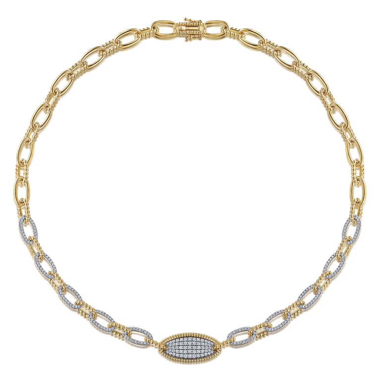 14K Yellow Gold Bujukan Chain Necklace with Pave Diamond Pendant - 2.1 ct - Shot 2