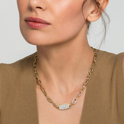 14K Yellow Gold Bujukan Chain Necklace with Pave Diamond Pendant