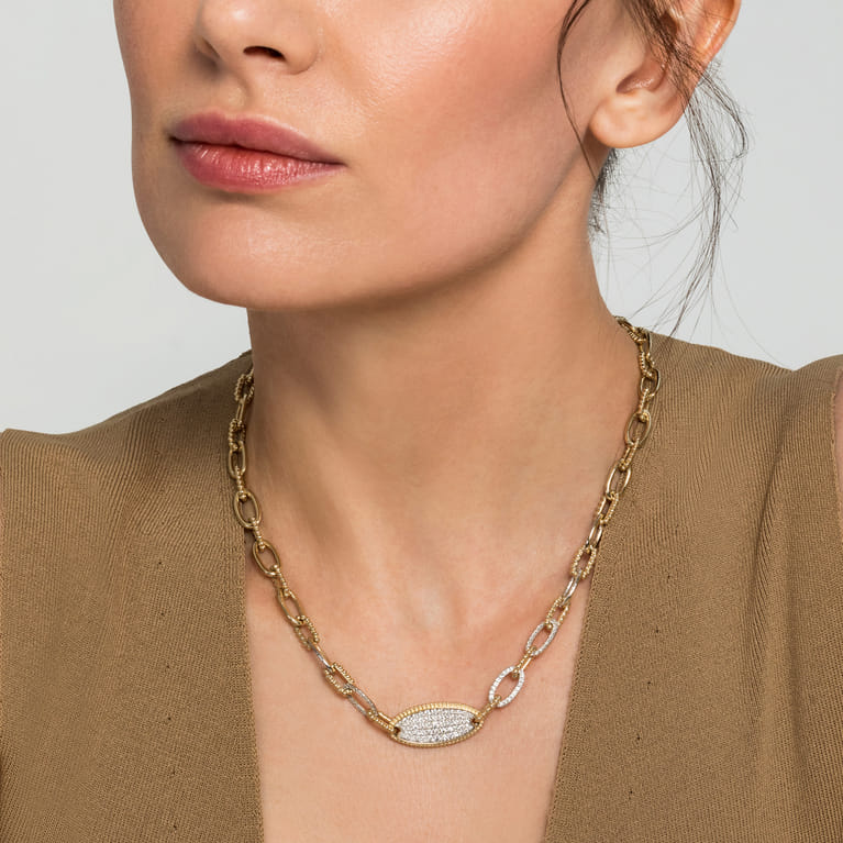 14K Yellow Gold Bujukan Chain Necklace with Pave Diamond Pendant - 2.1 ct - Shot 3