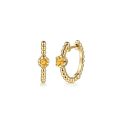 14K Yellow Gold Bujukan Citrine 15mm Huggie Earrings