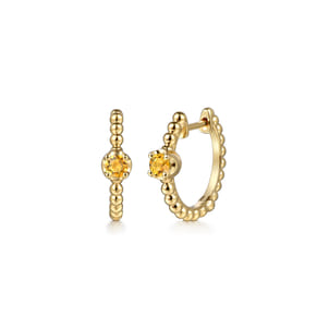 14K Yellow Gold Bujukan Citrine 15mm Huggie Earrings