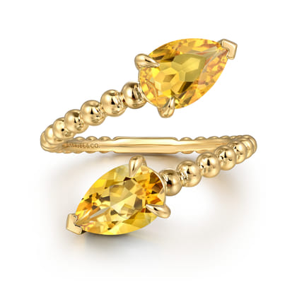 14K Yellow Gold Bujukan Citrine Bypass Ladies Ring
