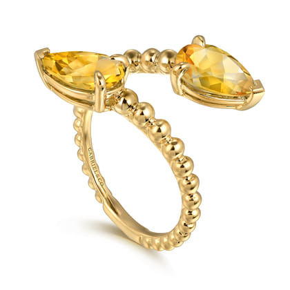 14K Yellow Gold Bujukan Citrine Bypass Ladies Ring
