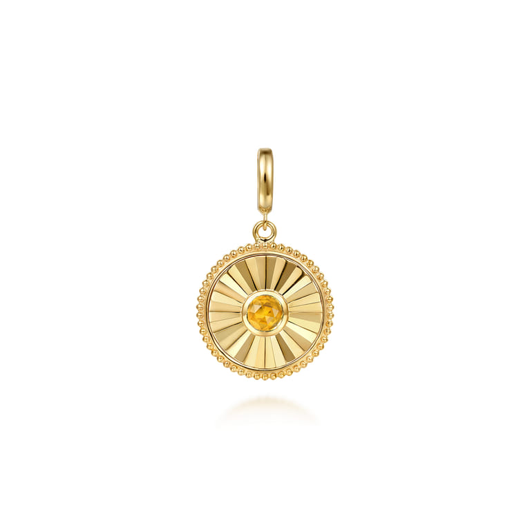 14K Yellow Gold Bujukan Citrine Medallion Pendant With Detachable Bail - Shot 1