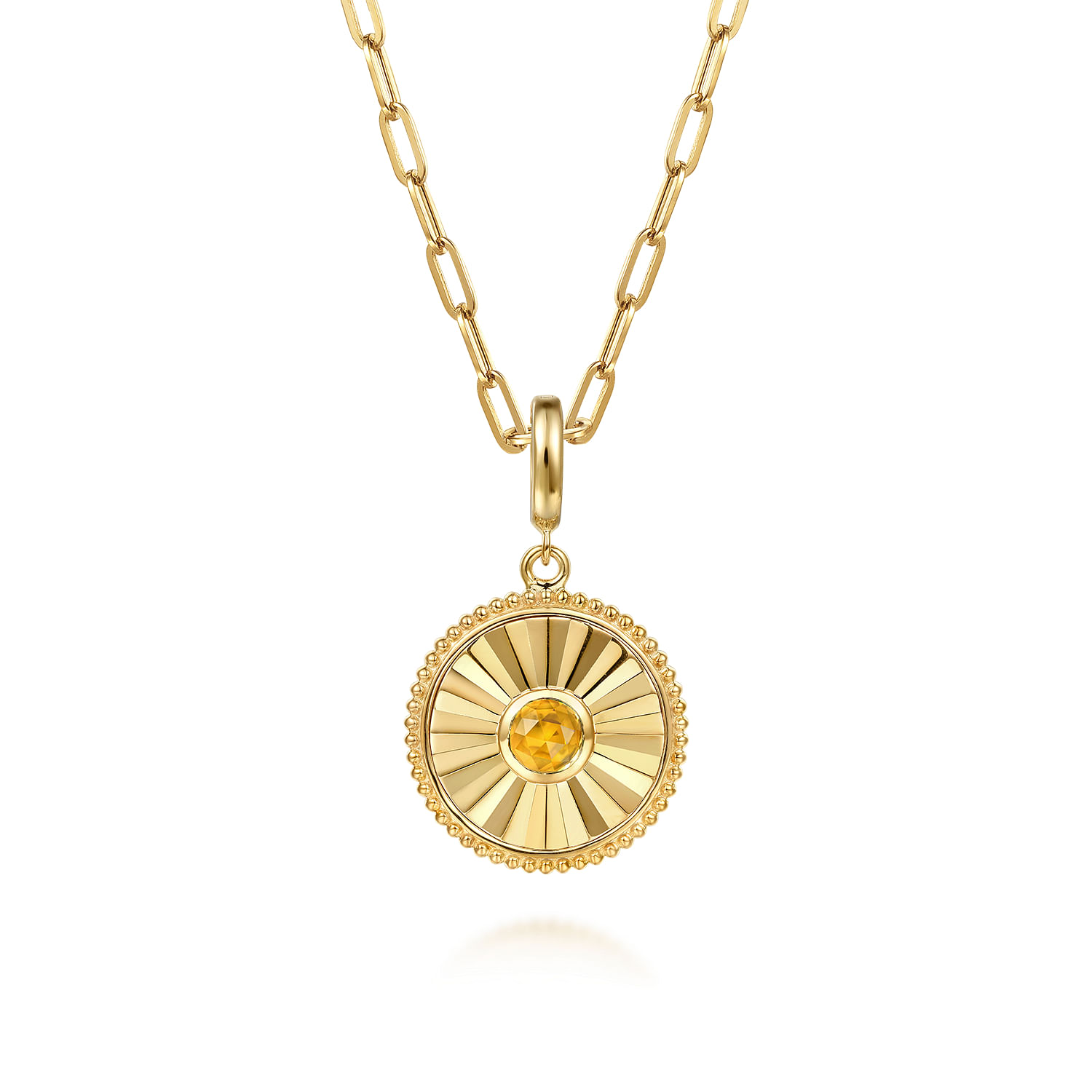 14K Yellow Gold Bujukan Citrine Medallion Pendant With Detachable Bail