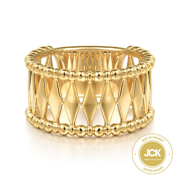 14k Yellow Gold Bujukan Classic Wide Band Ladies Ring @ $1250. Shop 