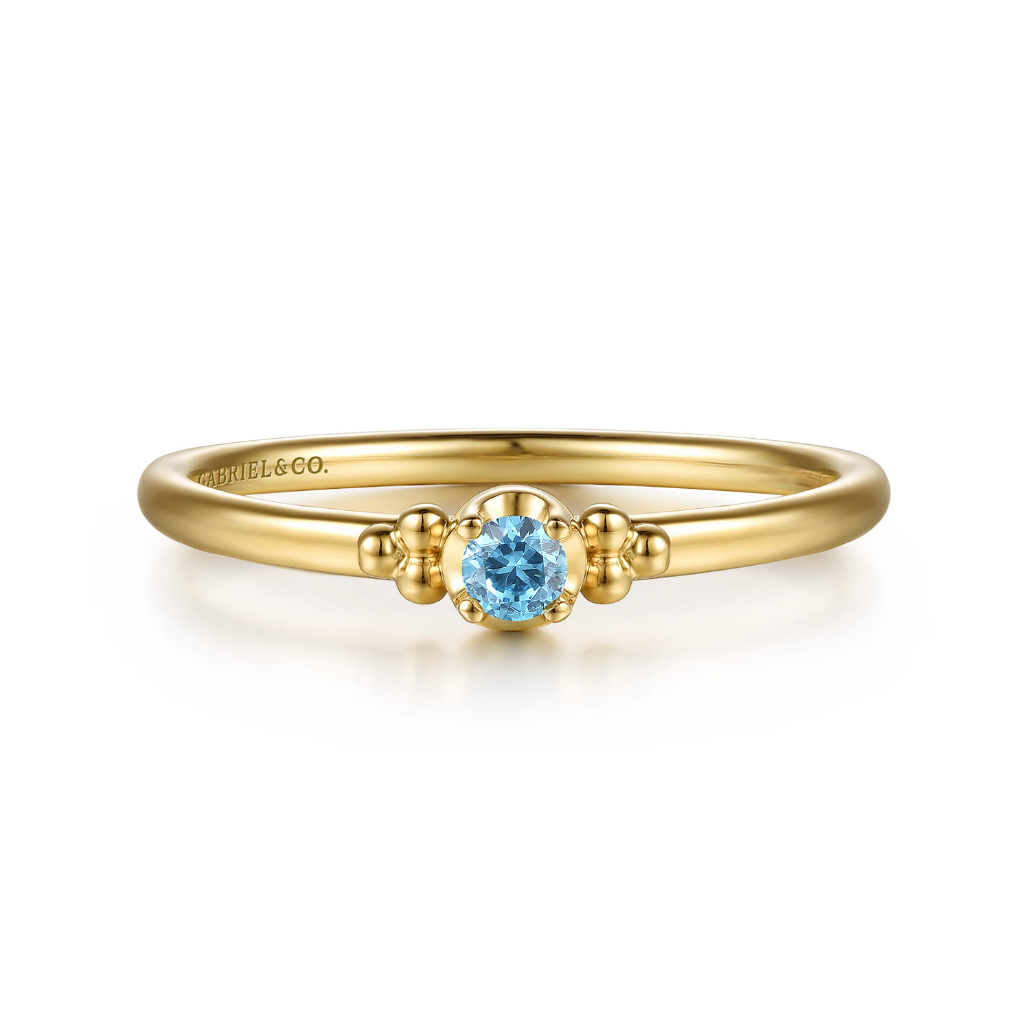 14K Yellow Gold Bujukan Clover and Blue Topaz Stackable Ring - Shot 1