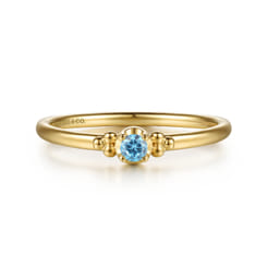 14K Yellow Gold Bujukan Clover and Blue Topaz Stackable Ring
